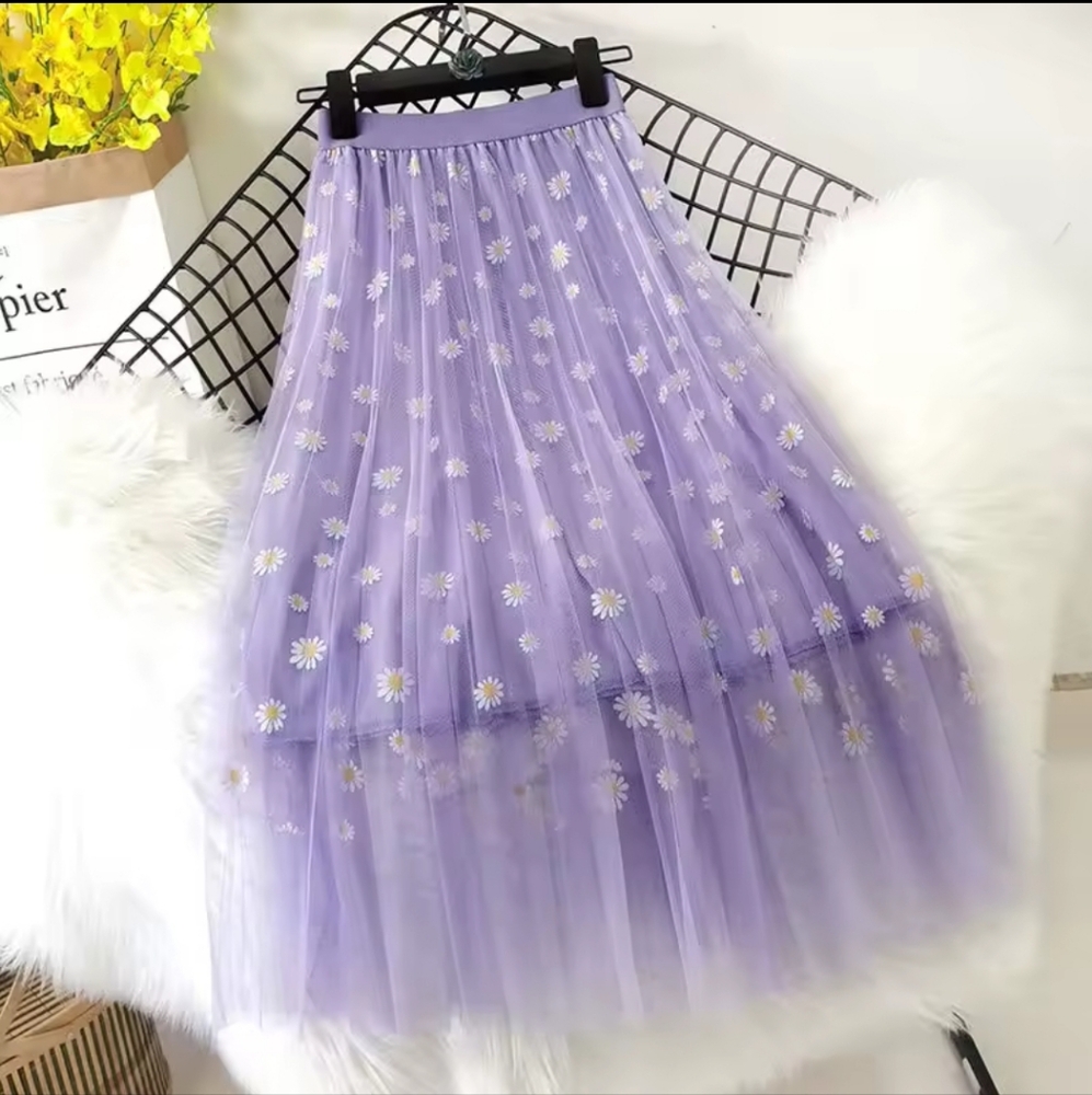 Skirts Women Tender Sweet Korean Style Printed LadyMesh Ins Classy All-match Co - Picture 6 of 8
